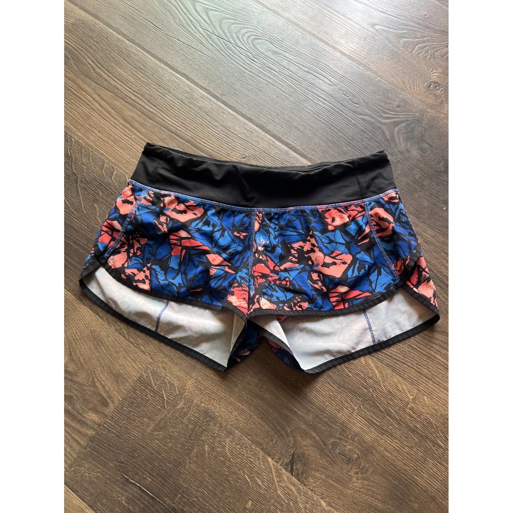 Lululemon Speed Up Running Shorts Size 6 Blue Pink Abstract Floral Print